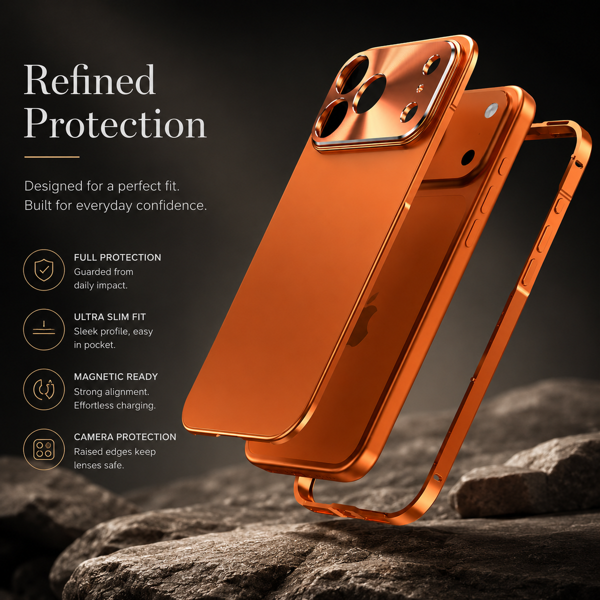 Premium iPhone Case MagSafe Compatible Aluminum Alloy Frame Frosted PC Cover Shockproof Protection Camera Lens Guard Slim Magnetic Anti Scratch Design