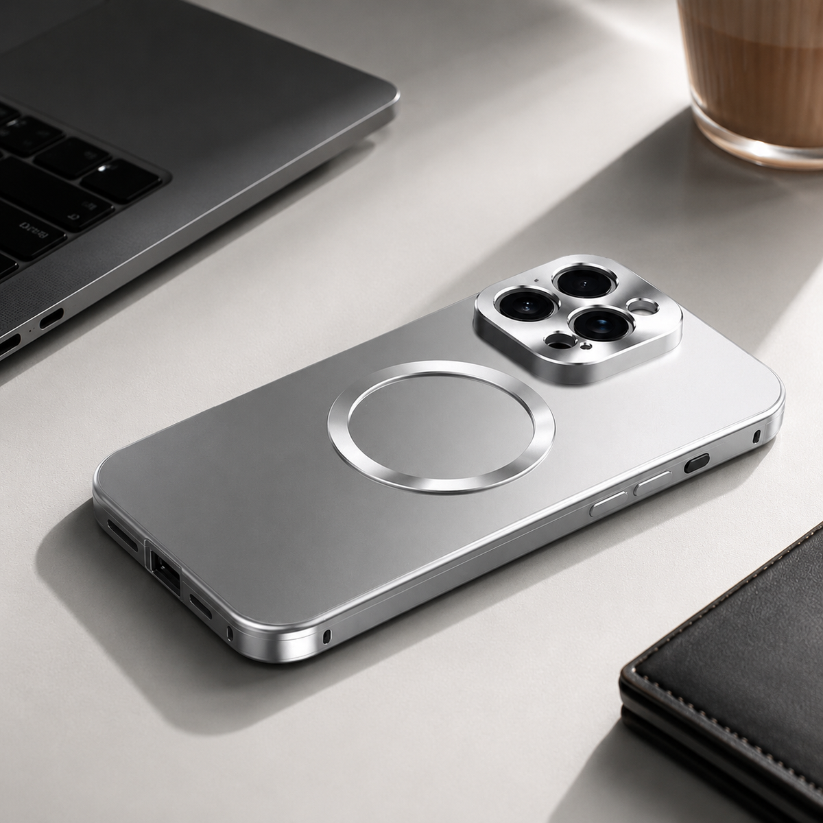 Premium iPhone Case MagSafe Compatible Aluminum Frame Frosted Back Shockproof Protective Cover Anti Scratch Slim Magnetic Full Coverage Metal Bumper
