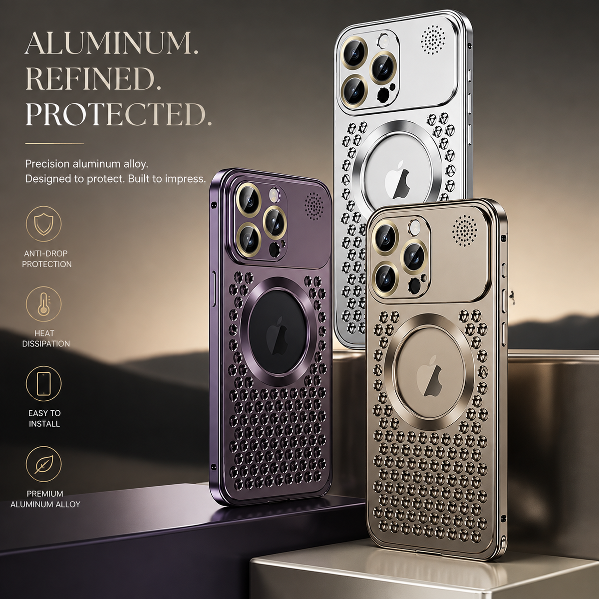 Premium iPhone Case MagSafe Compatible Aluminum Frame Heat Dissipation Shockproof Protective Cover Electroplated Metal Camera Lens Protection Slim Design
