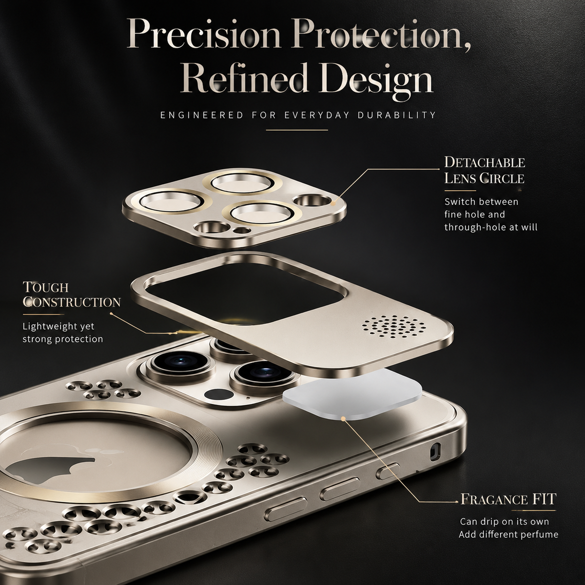 Premium iPhone Case MagSafe Compatible Aluminum Frame Heat Dissipation Shockproof Protective Cover Electroplated Metal Camera Lens Protection Slim Design
