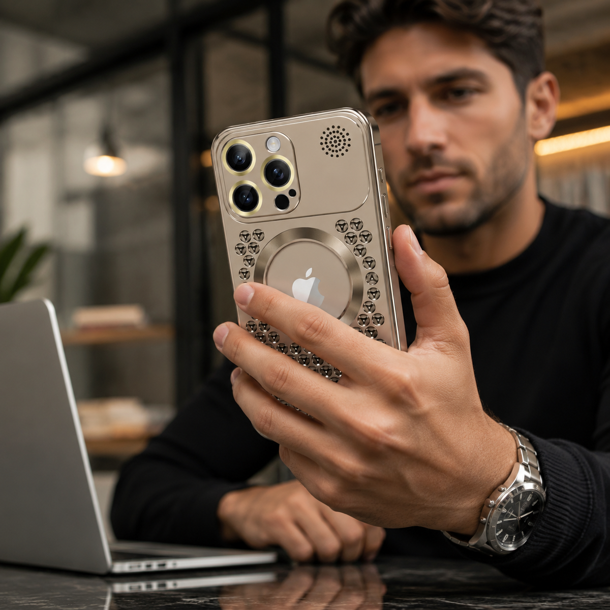 Premium iPhone Case MagSafe Compatible Aluminum Frame Heat Dissipation Shockproof Protective Cover Electroplated Metal Camera Lens Protection Slim Design