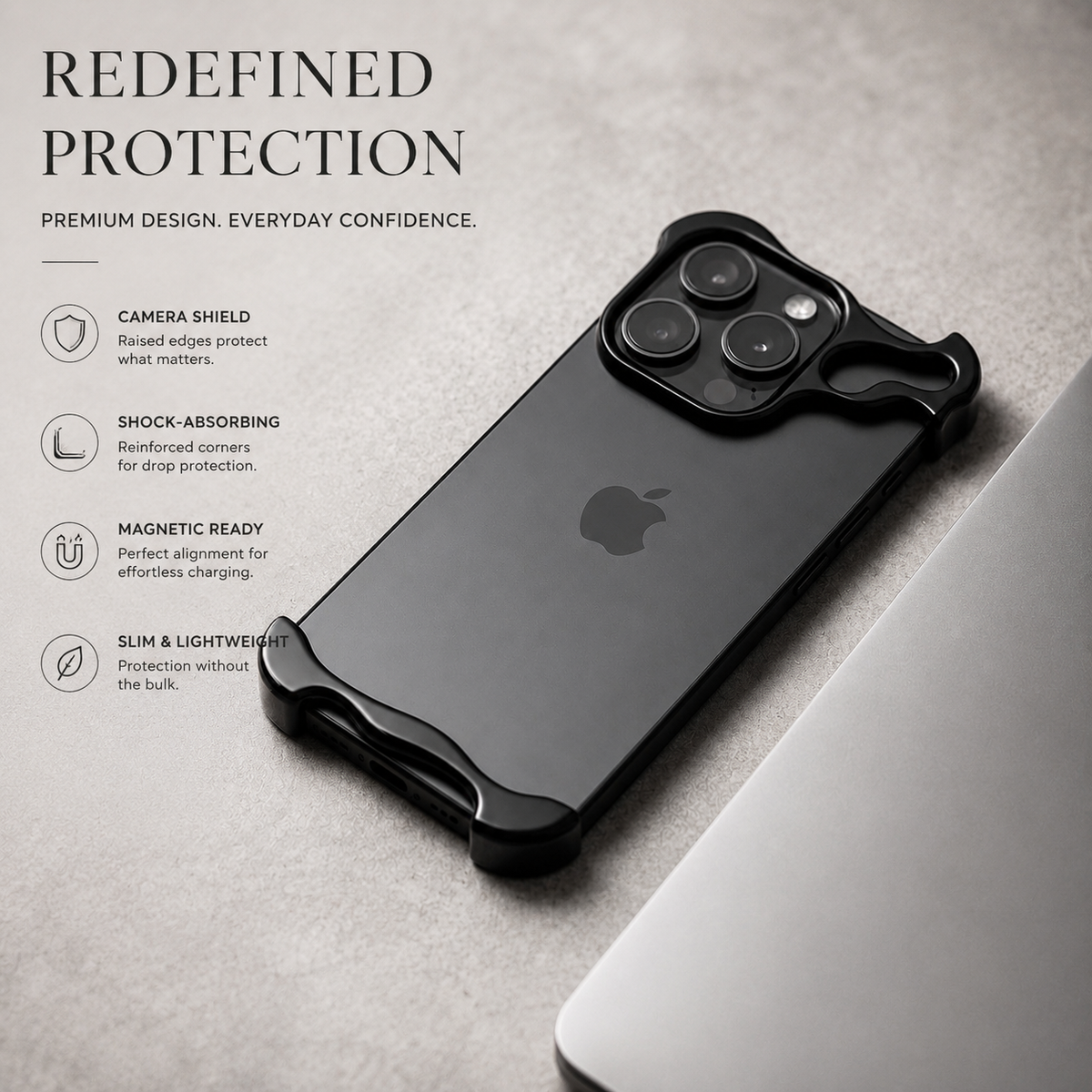 Premium iPhone Case MagSafe Compatible Aluminum Frame Protective Cover Camera Lens Protection Shockproof Ultra Thin Metal Bumper Frameless Design