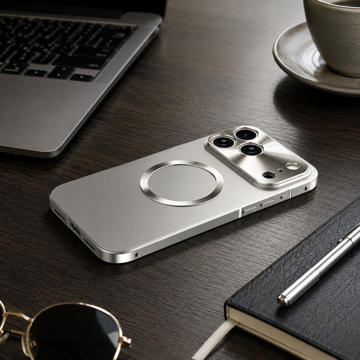 Premium iPhone Case MagSafe Compatible Aluminum Frame Ultra Thin Shockproof Protective Cover Frosted PC Back Anti Scratch Anti Fingerprint Slim Matte
