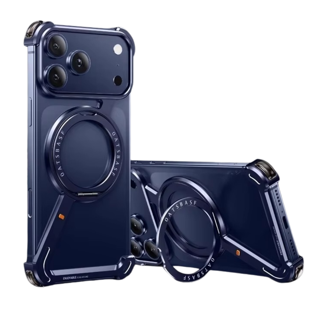 Premium iPhone Case MagSafe Compatible Aluminum Magnetic Frameless Shockproof Protective Cover 360° Rotating Ring Stand Camera Lens Guard Slim Design
