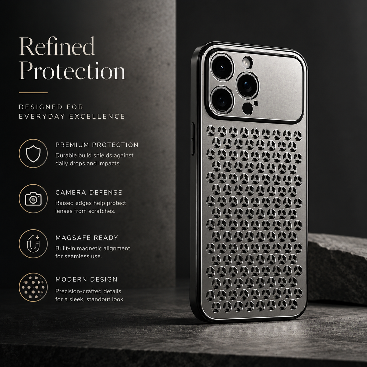 Premium iPhone Case MagSafe Compatible Aluminum Metal Breathable Cover Ultra Thin Matte Shockproof Protection Camera Lens Guard Slim Lightweight Design