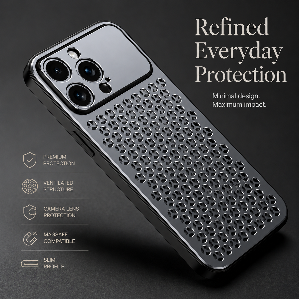 Premium iPhone Case MagSafe Compatible Aluminum Metal Breathable Cover Ultra Thin Matte Shockproof Protection Camera Lens Guard Slim Lightweight Design