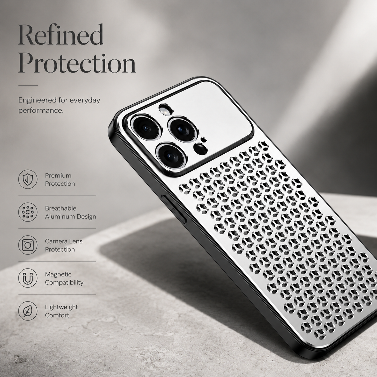 Premium iPhone Case MagSafe Compatible Aluminum Metal Breathable Cover Ultra Thin Matte Shockproof Protection Camera Lens Guard Slim Lightweight Design
