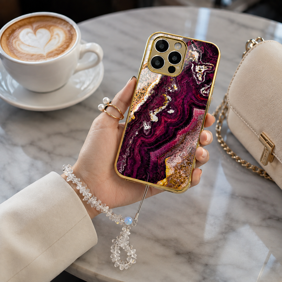 Premium iPhone Case MagSafe Compatible Black Marble Texture Shockproof Protective Cover Gold Edge Design Camera Lens Protection 3D Grip Slim Profile
