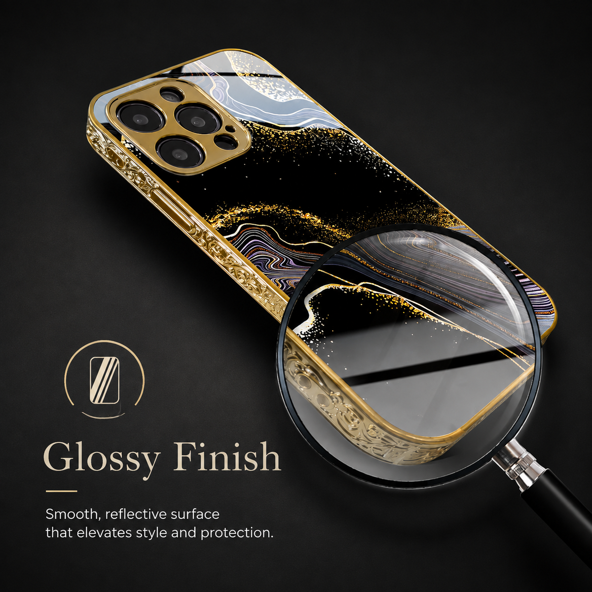 Premium iPhone Case MagSafe Compatible Black Marble Texture Shockproof Protective Cover Gold Edge Design Camera Lens Protection 3D Grip Slim Profile