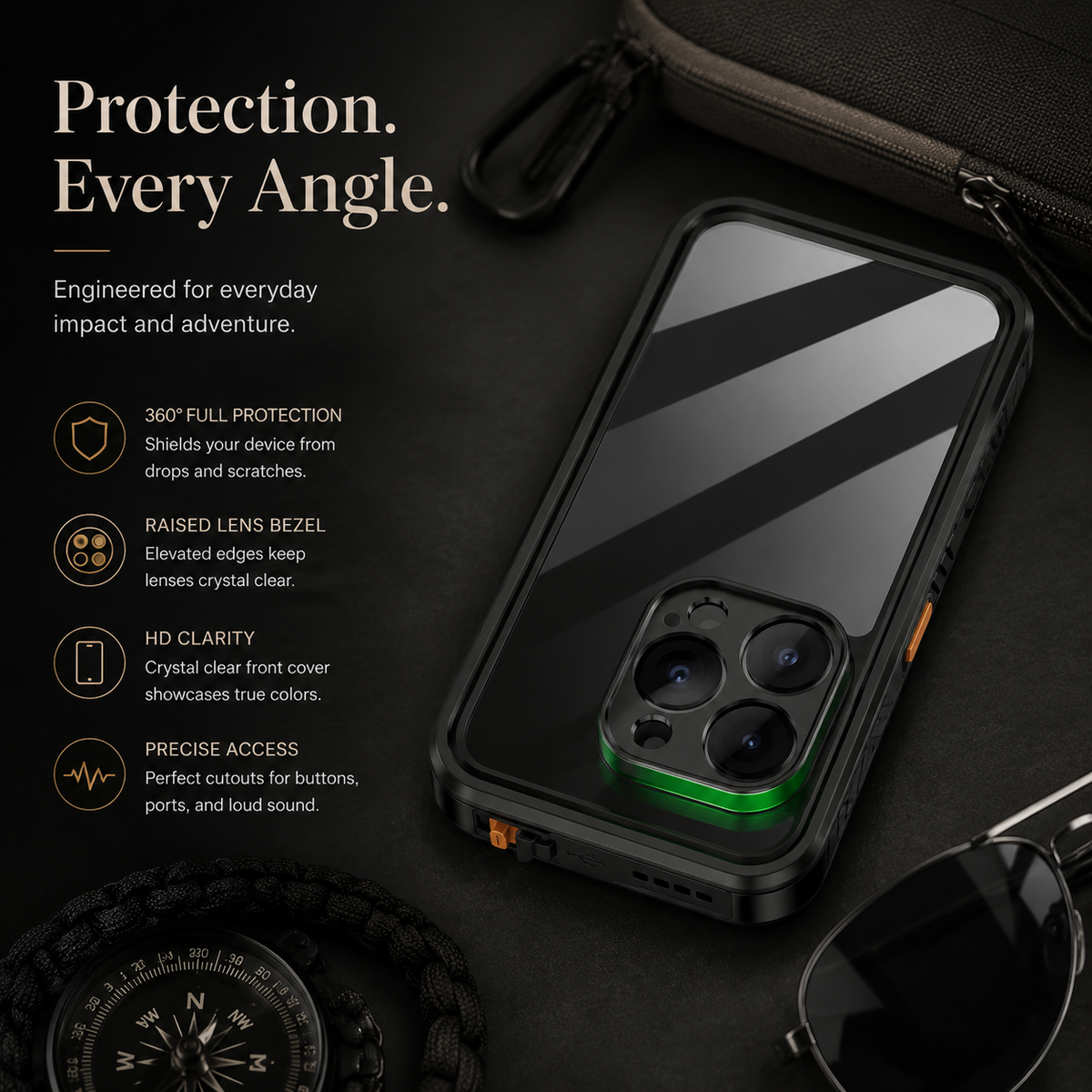 Premium iPhone Case MagSafe Compatible Built In Screen Protection Waterproof Cover Shockproof Full Body Dustproof Camera Lens Guard Rugged Design