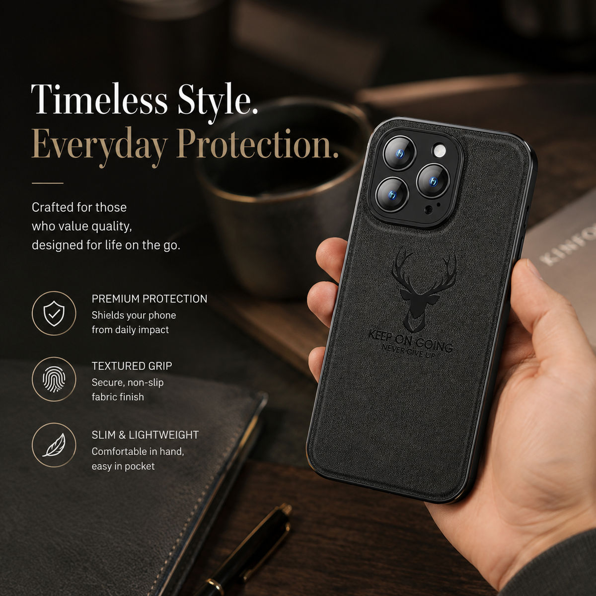 Premium iPhone Case MagSafe Compatible Canvas Texture Deer Design Shockproof Protective Cover Bumper Frame Camera Lens Protection Slim Design