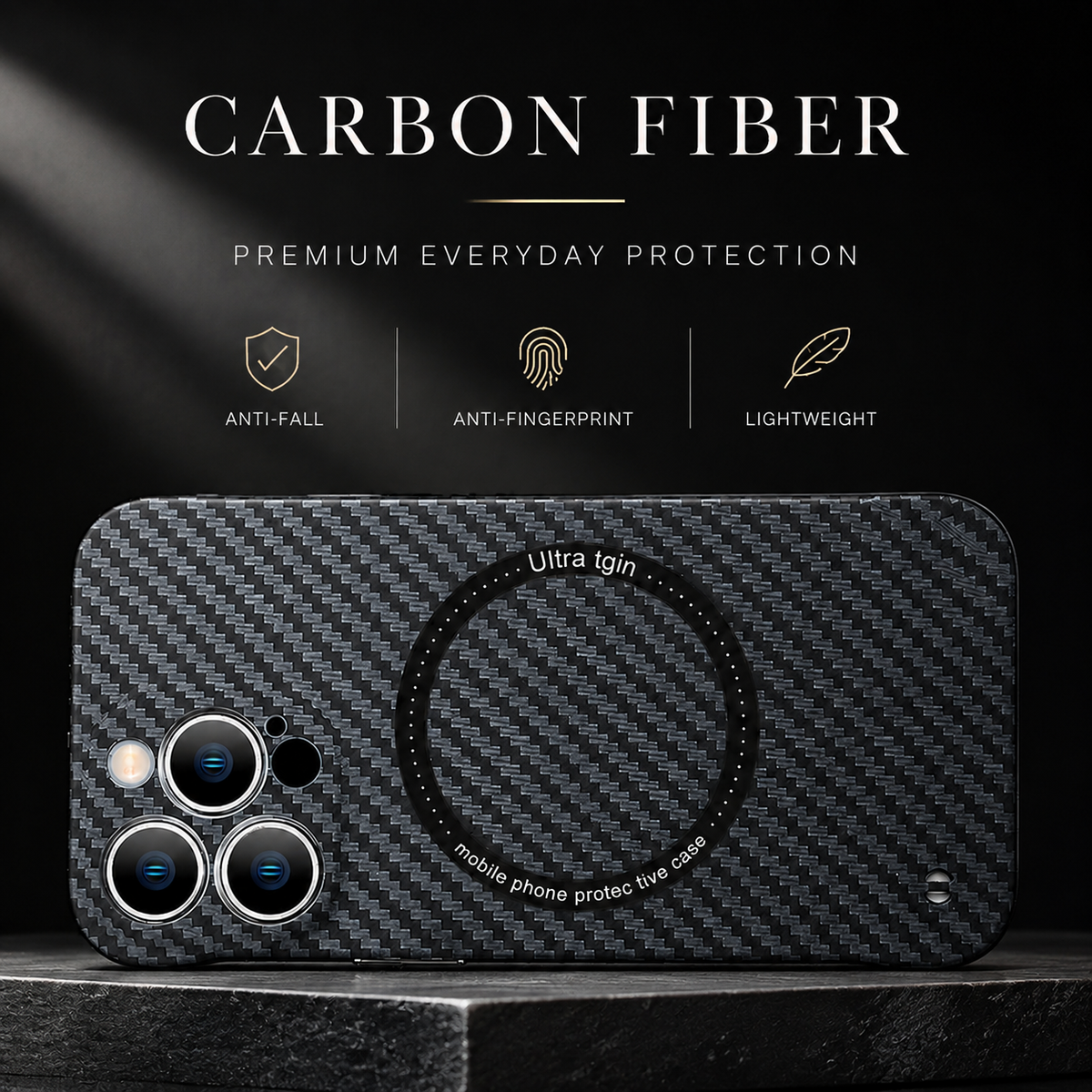 Premium iPhone Case MagSafe Compatible Carbon Fiber Magnetic Cover Shockproof Protection Camera Lens Guard Slim Lightweight Anti Scratch Durable Design