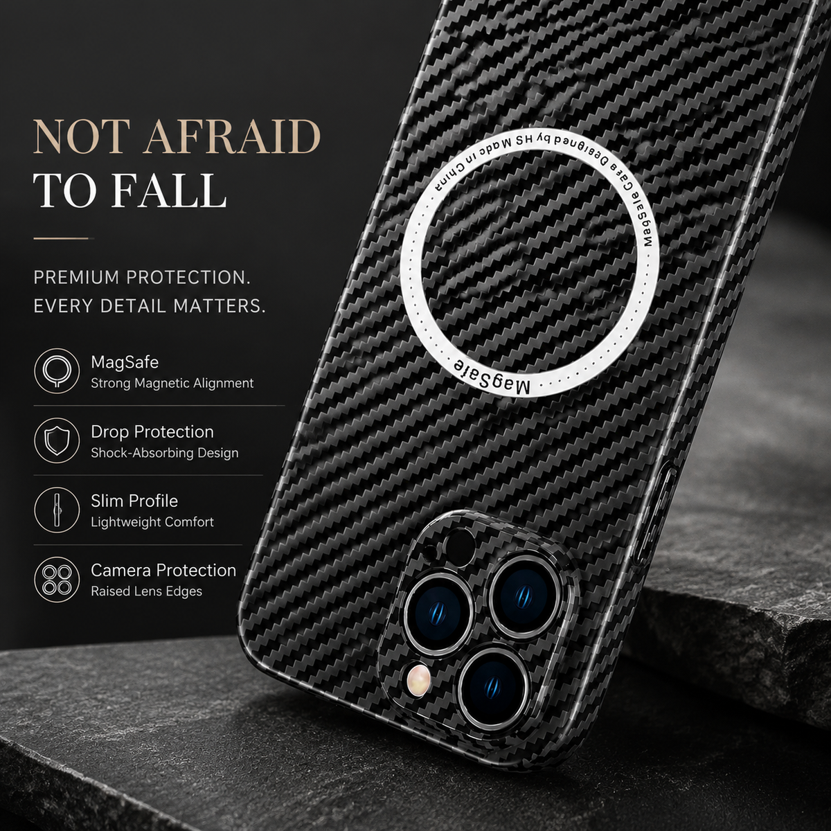 Premium iPhone Case MagSafe Compatible Carbon Fiber Magnetic Cover Shockproof Protection Camera Lens Guard Slim Lightweight Anti Scratch Durable Design