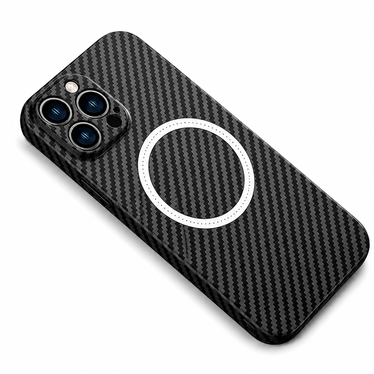 Premium iPhone Case MagSafe Compatible Carbon Fiber Magnetic Cover Shockproof Protection Camera Lens Guard Slim Lightweight Anti Scratch Durable Design