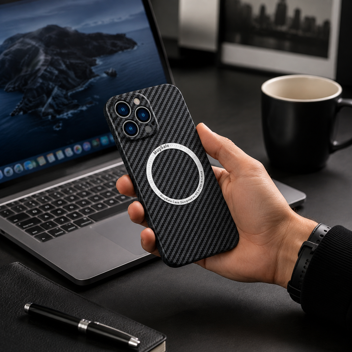 Premium iPhone Case MagSafe Compatible Carbon Fiber Magnetic Shockproof Protective Cover Camera Lens Protection Slim Lightweight Anti Scratch Design
