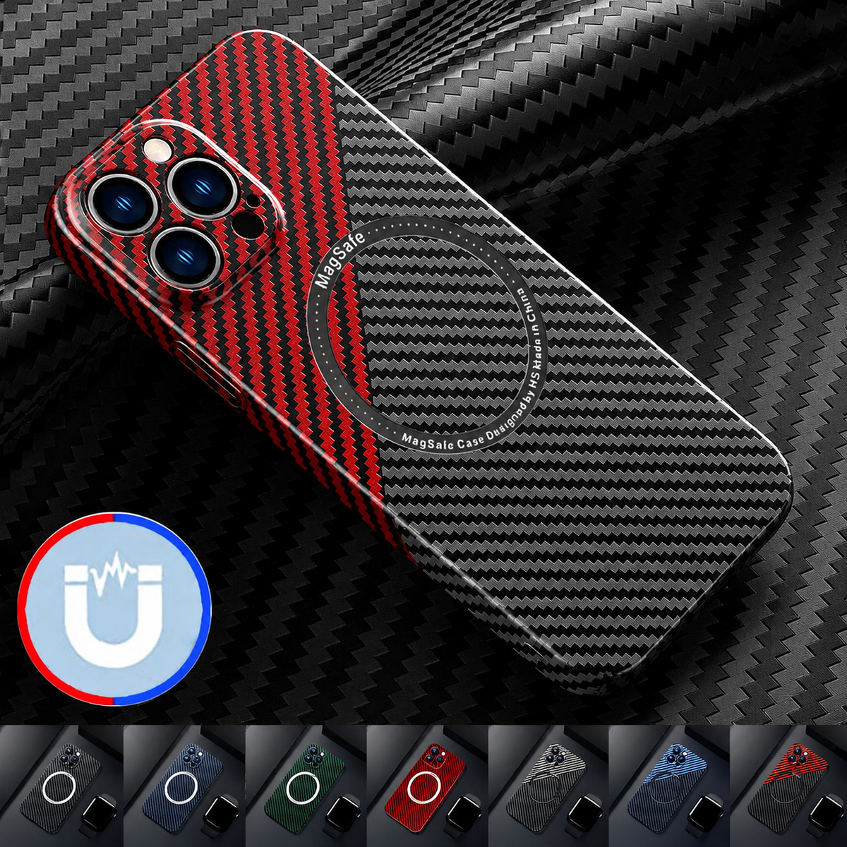 Premium iPhone Case MagSafe Compatible Carbon Fiber Magnetic Shockproof Protective Cover Camera Lens Protection Slim Lightweight Anti Scratch Design