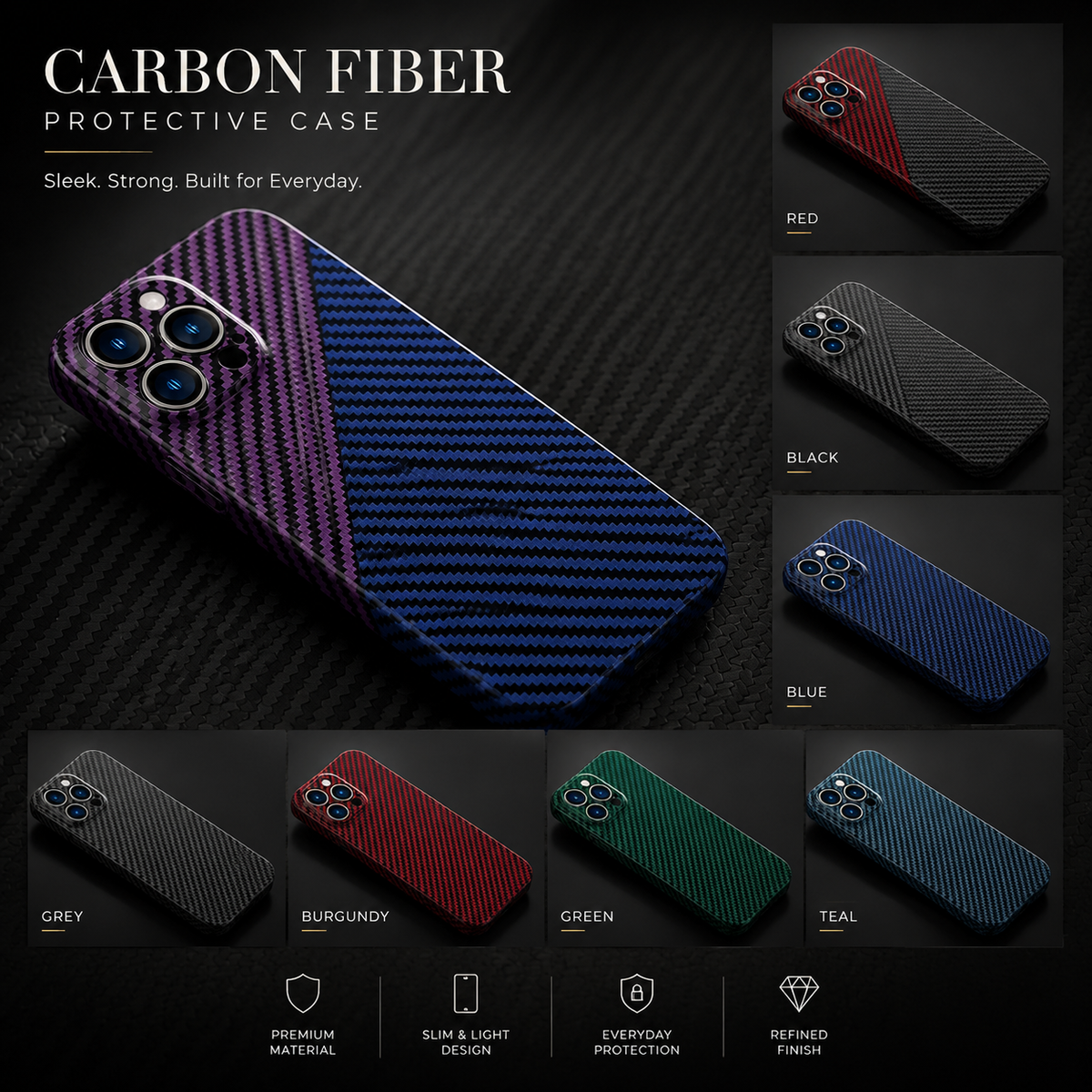 Premium iPhone Case MagSafe Compatible Carbon Fiber Texture Matte Shockproof Protective Cover Hard PC Camera Lens Protection Slim Magnetic Design