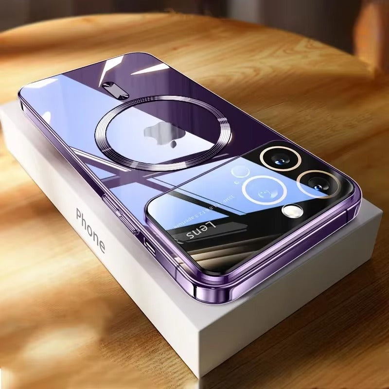 Premium iPhone Case MagSafe Compatible Clear Back Protective Cover Soft TPU Shockproof Camera Lens Protection Anti Scratch Slim Magnetic Plated Frame