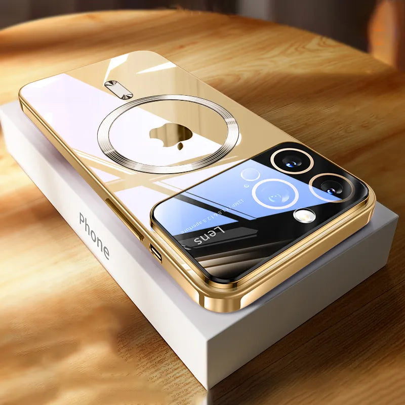 Premium iPhone Case MagSafe Compatible Clear Back Protective Cover Soft TPU Shockproof Camera Lens Protection Anti Scratch Slim Magnetic Plated Frame