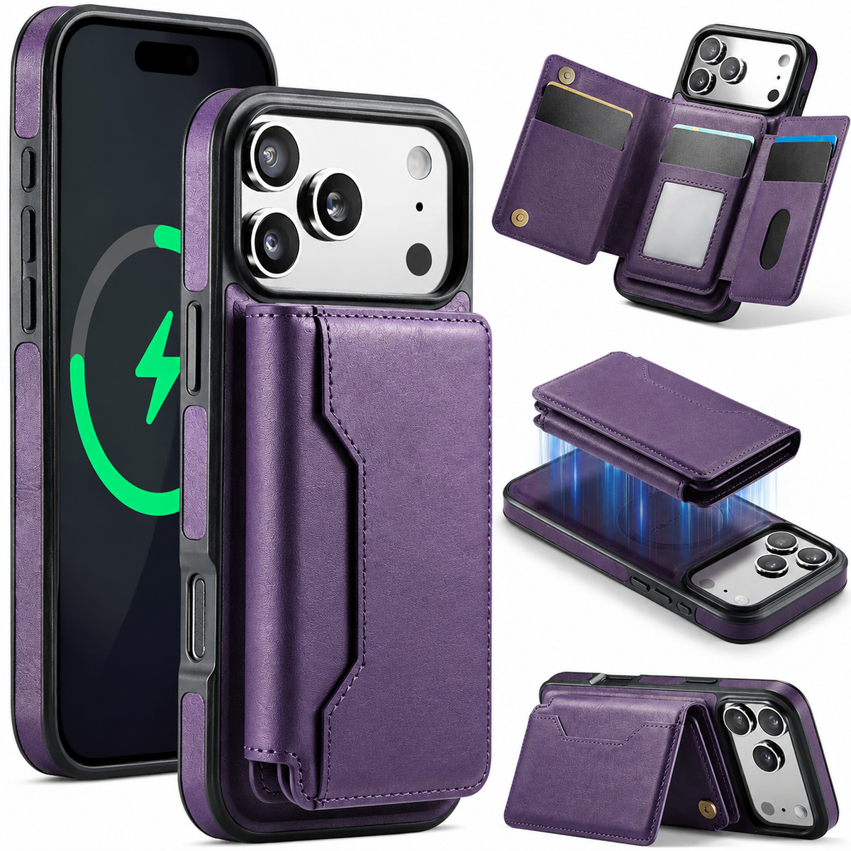 Premium iPhone Case MagSafe Compatible Detachable Wallet PU Leather Card Holder Magnetic Shockproof Protective Cover Anti Scratch Slim Secure Storage