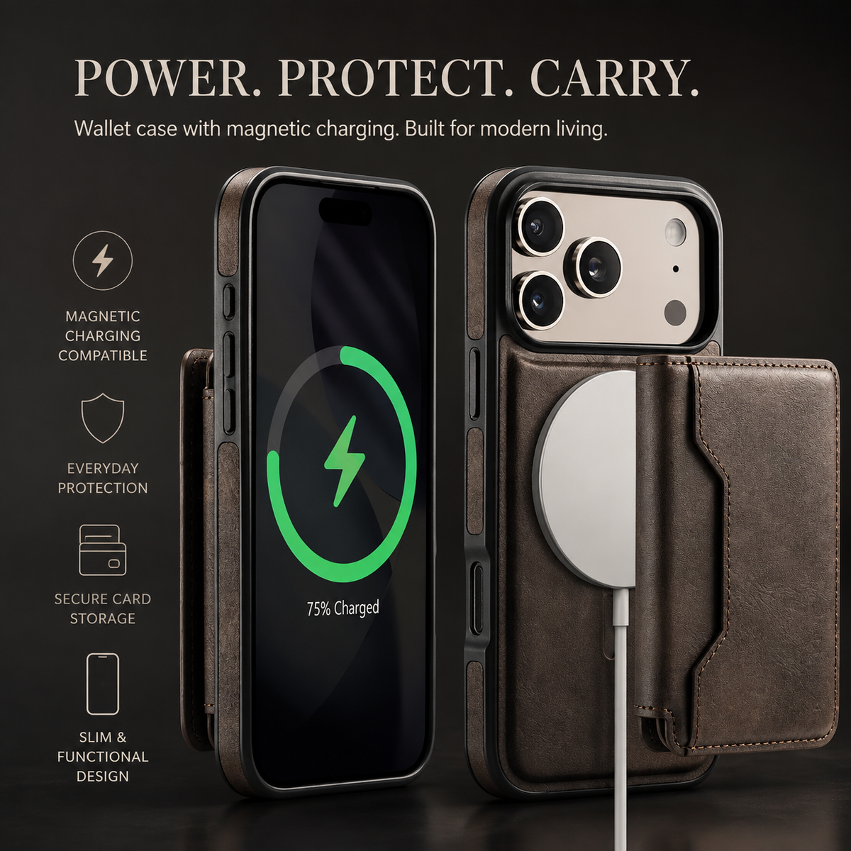 Premium iPhone Case MagSafe Compatible Detachable Wallet PU Leather Card Holder Magnetic Shockproof Protective Cover Anti Scratch Slim Secure Storage