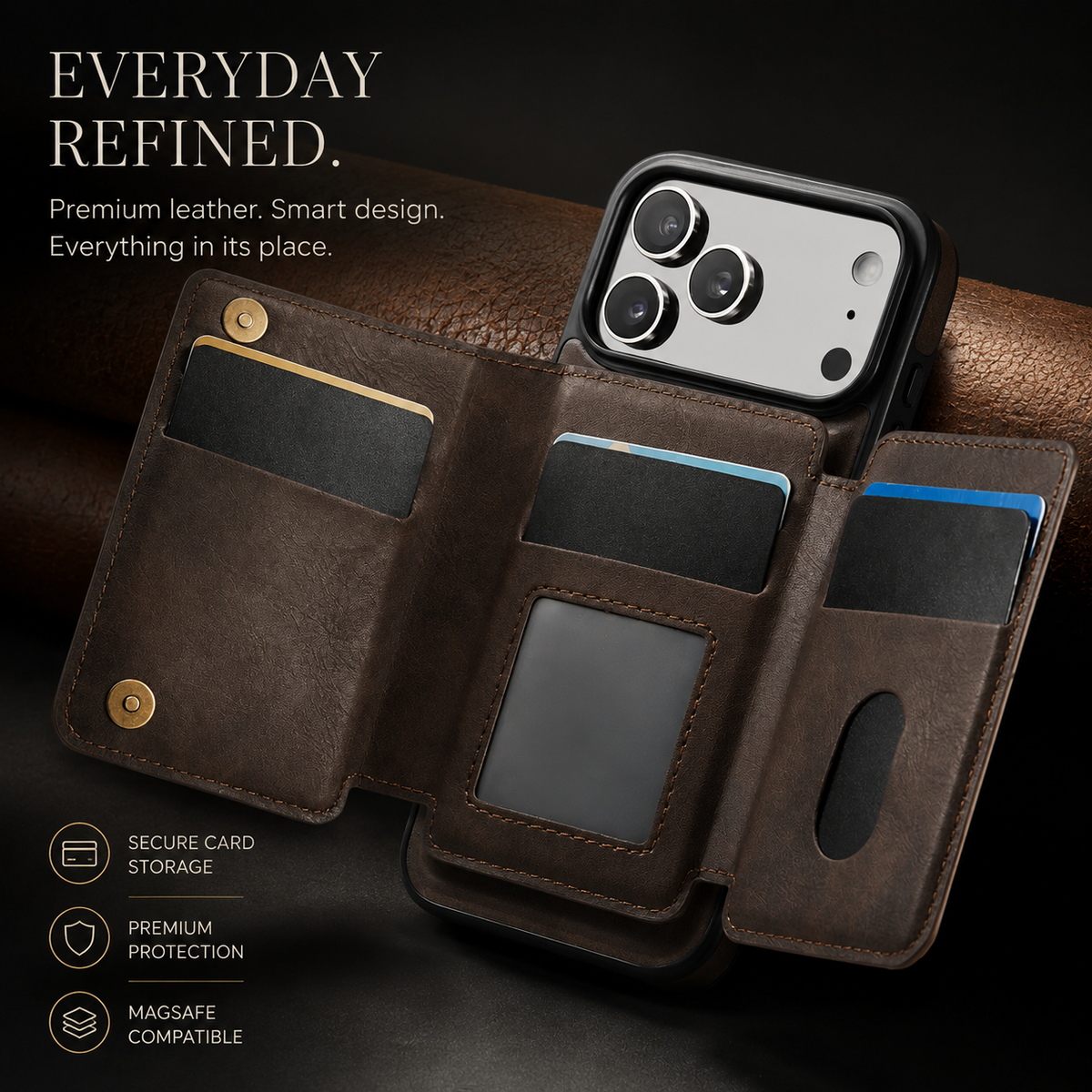 Premium iPhone Case MagSafe Compatible Detachable Wallet PU Leather Card Holder Magnetic Shockproof Protective Cover Anti Scratch Slim Secure Storage