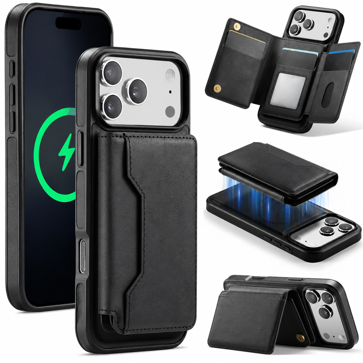 Premium iPhone Case MagSafe Compatible Detachable Wallet PU Leather Card Holder Magnetic Shockproof Protective Cover Anti Scratch Slim Secure Storage