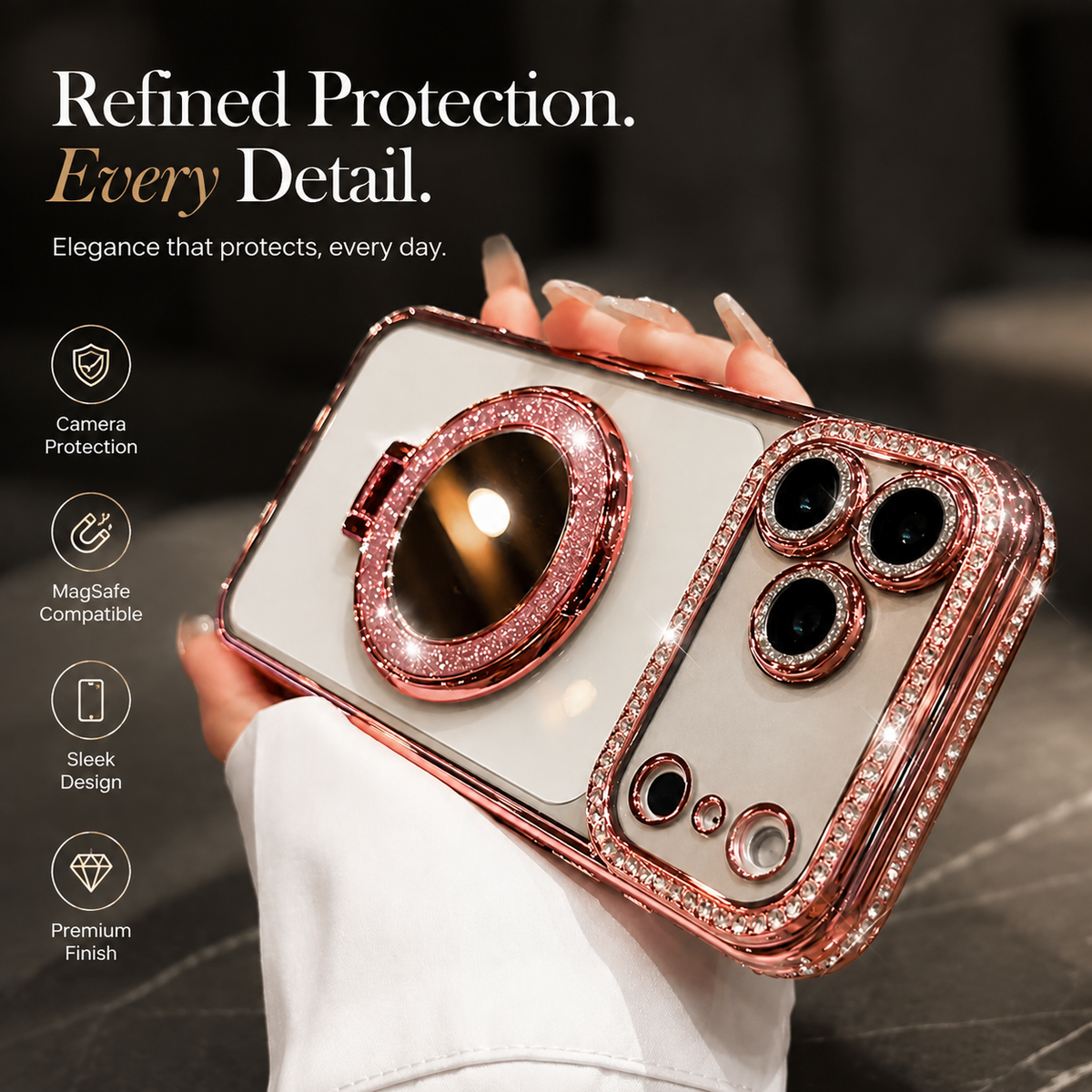 Premium iPhone Case MagSafe Compatible Diamond Mirror Glitter Cover Transparent Protection Shockproof Camera Lens Guard Slim Magnetic Anti Scratch Design