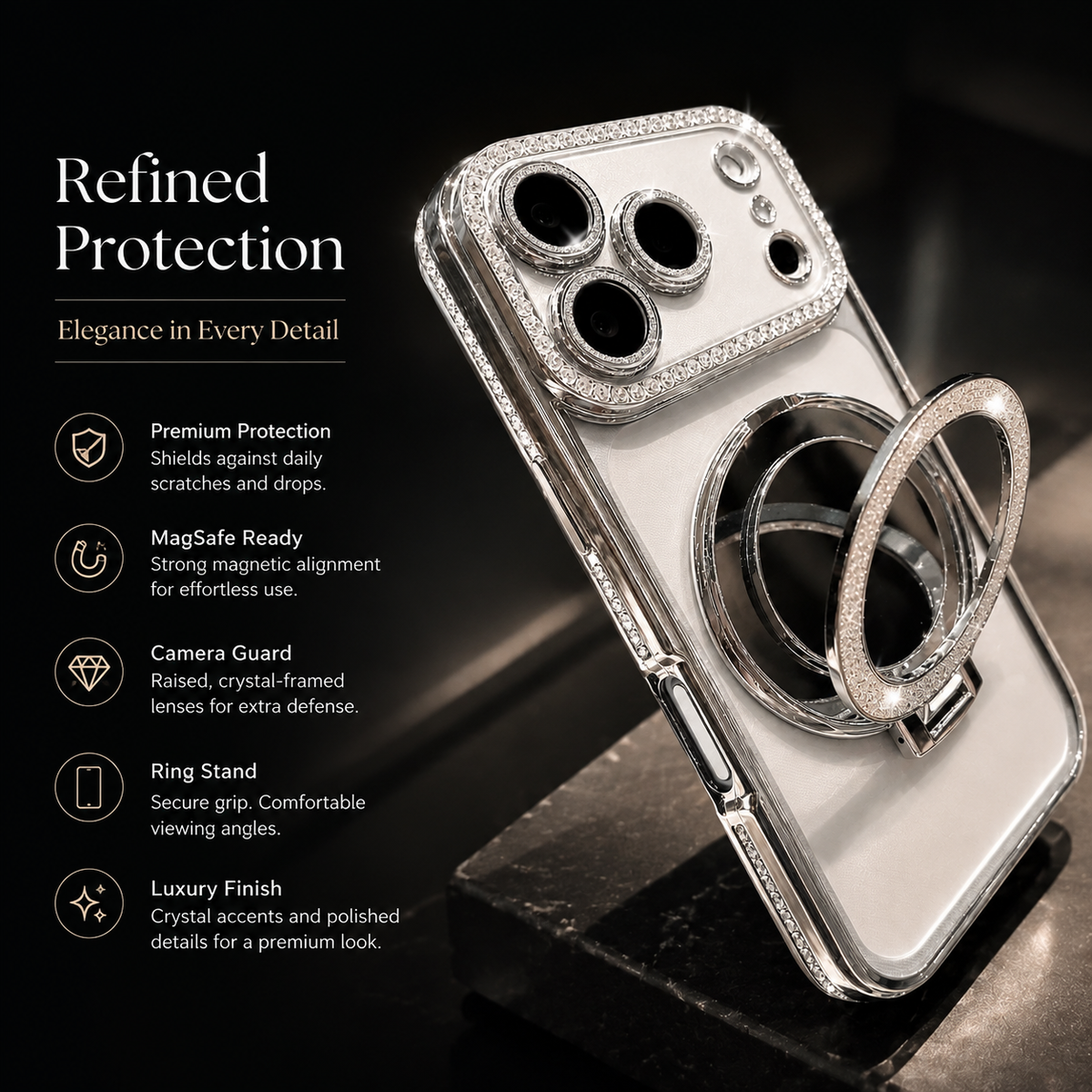 Premium iPhone Case MagSafe Compatible Diamond Mirror Glitter Cover Transparent Protection Shockproof Camera Lens Guard Slim Magnetic Anti Scratch Design