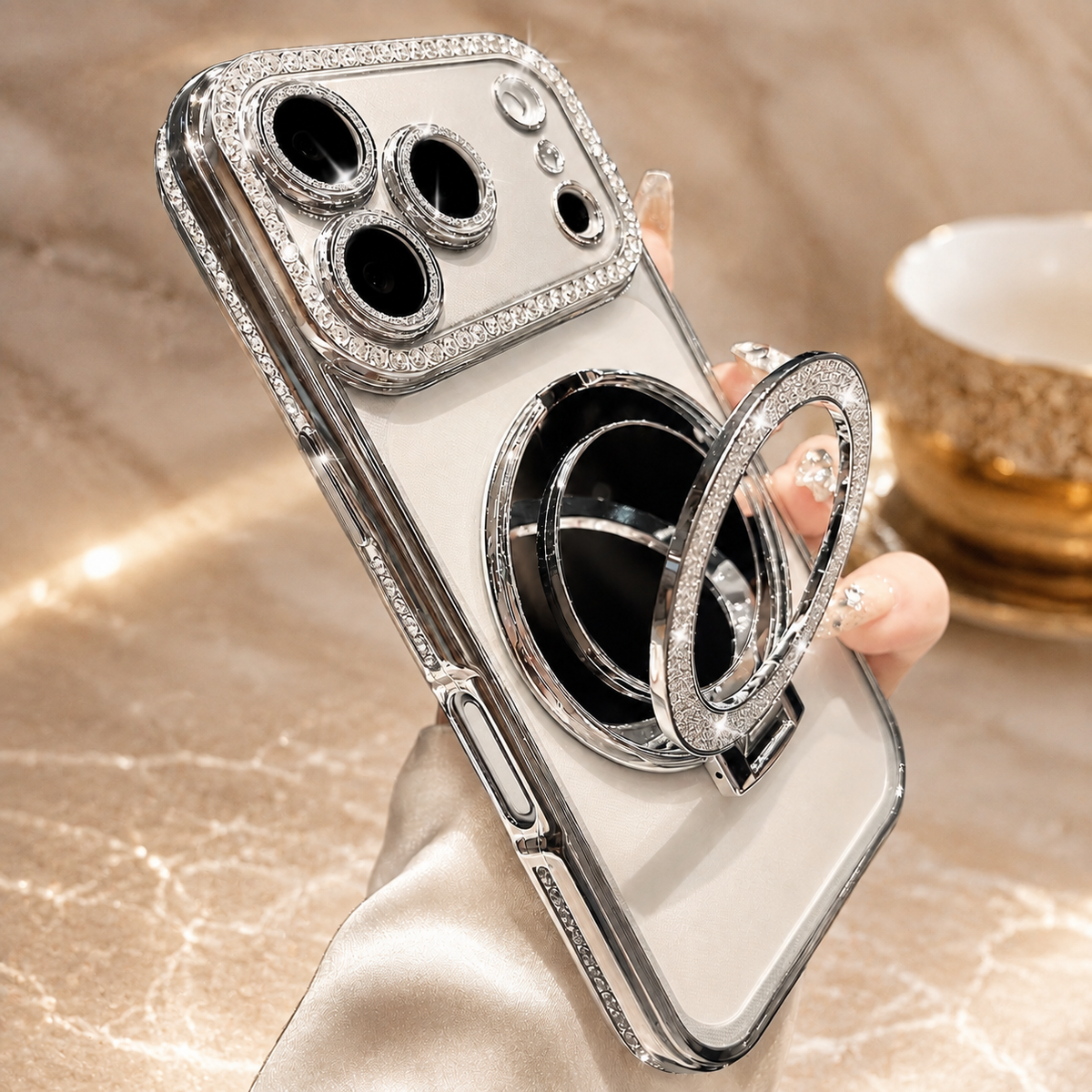 Premium iPhone Case MagSafe Compatible Diamond Mirror Glitter Cover Transparent Protection Shockproof Camera Lens Guard Slim Magnetic Anti Scratch Design