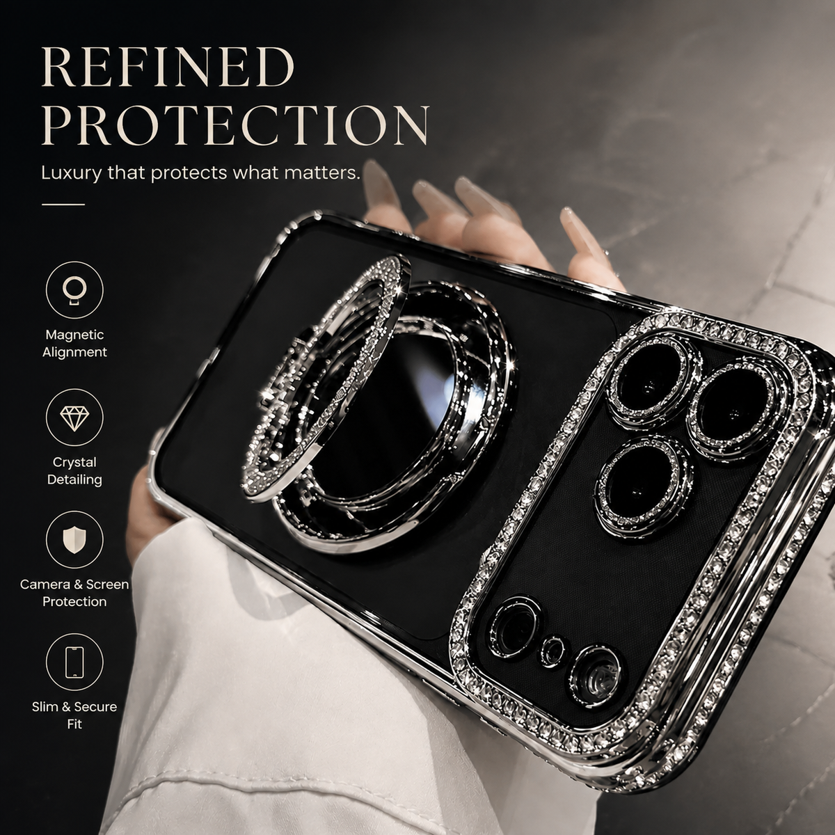 Premium iPhone Case MagSafe Compatible Diamond Mirror Glitter Cover Transparent Protection Shockproof Camera Lens Guard Slim Magnetic Anti Scratch Design