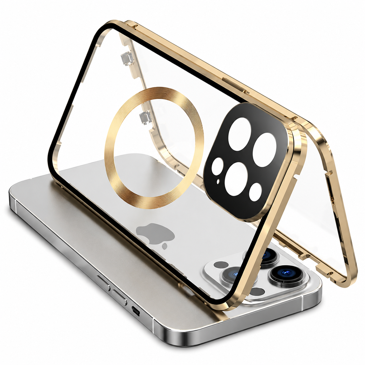Premium iPhone Case MagSafe Compatible Double-Sided Tempered Glass Metal Frame Shockproof Protective Cover Full Body Sealed Camera Lens Protection Slim Profile