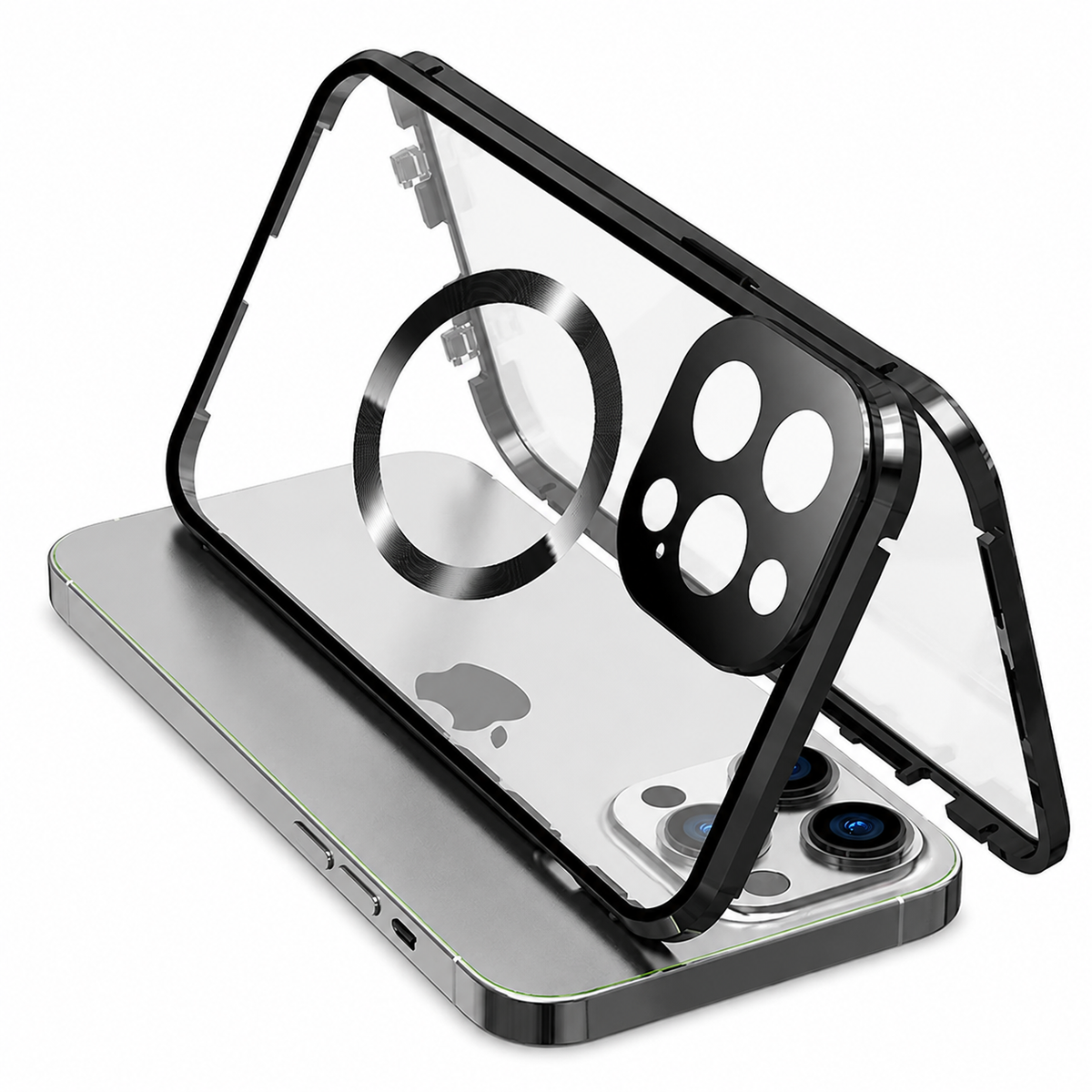 Premium iPhone Case MagSafe Compatible Double-Sided Tempered Glass Metal Frame Shockproof Protective Cover Full Body Sealed Camera Lens Protection Slim Profile