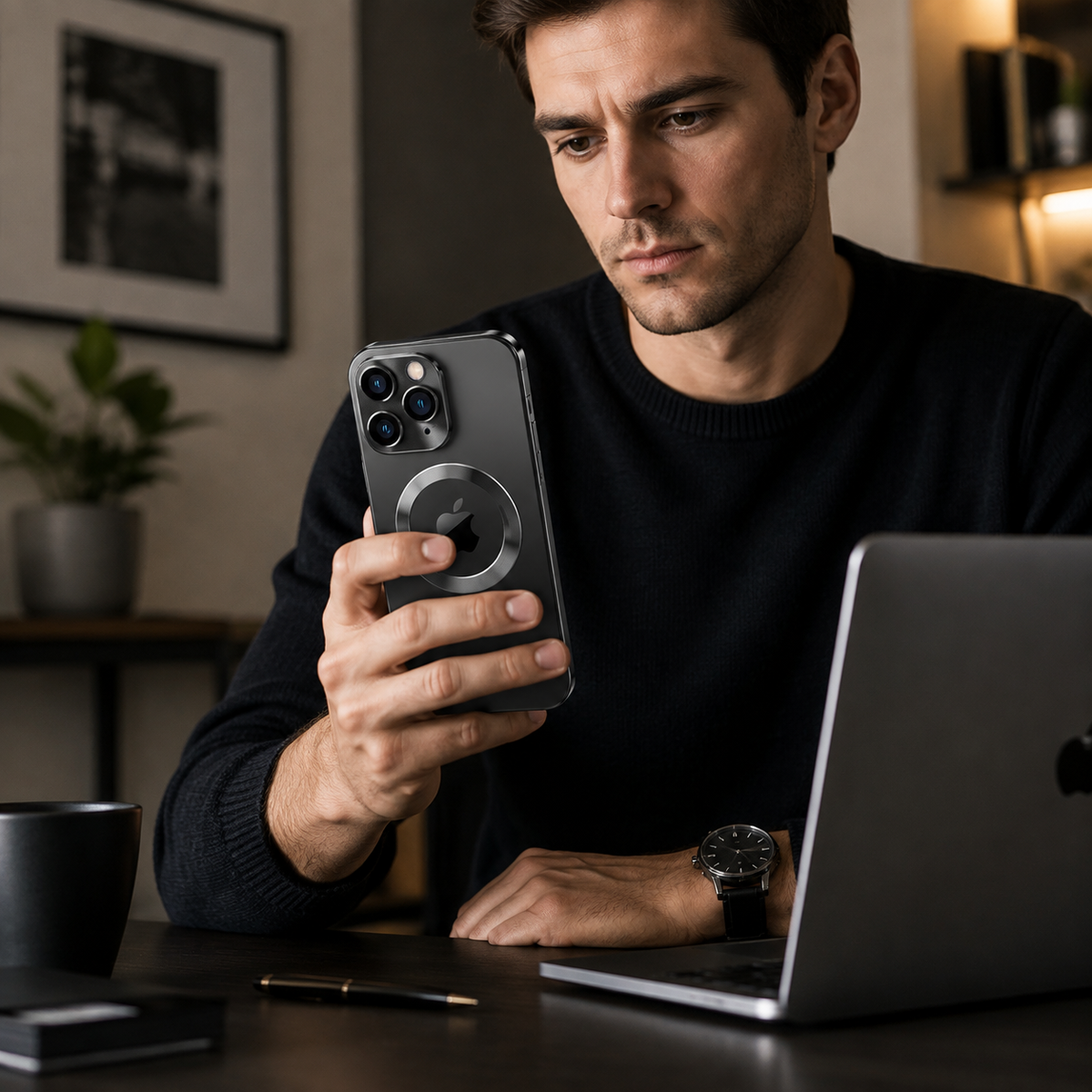 Premium iPhone Case MagSafe Compatible Double Sided Tempered Glass Privacy Screen Metal Frame Shockproof Full Body Camera Lens Protection Slim Design
