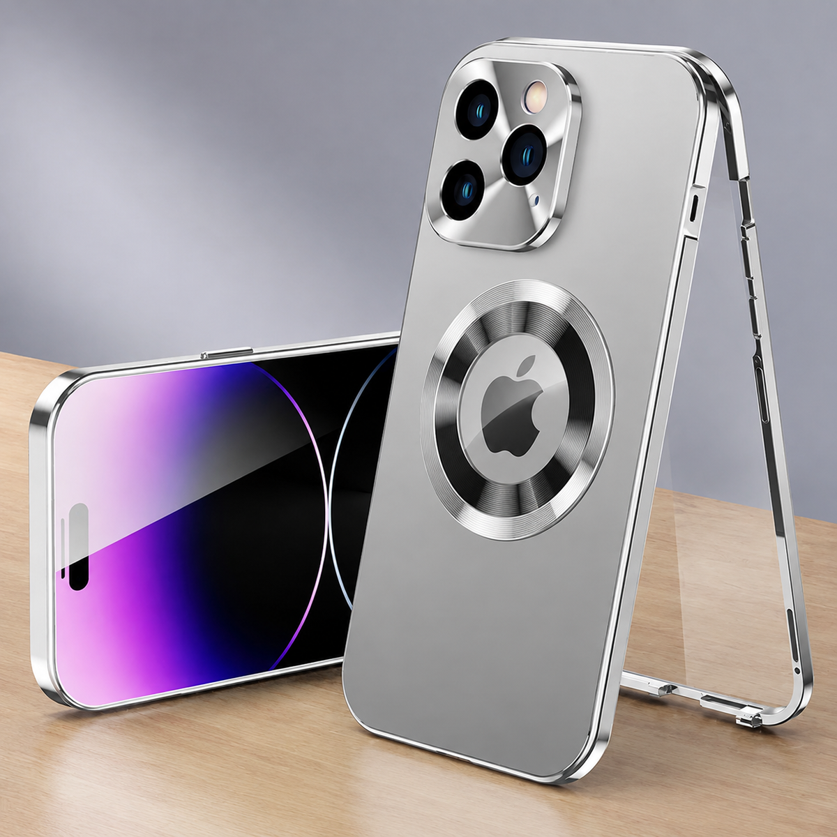 Premium iPhone Case MagSafe Compatible Double Sided Tempered Glass Privacy Screen Metal Frame Shockproof Full Body Camera Lens Protection Slim Design