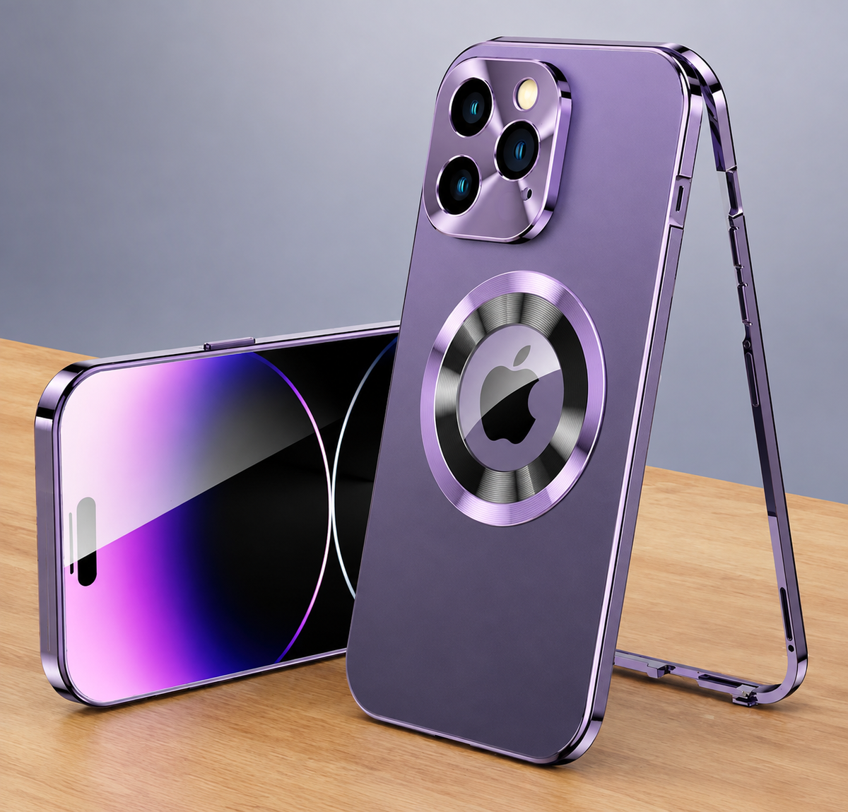 Premium iPhone Case MagSafe Compatible Double Sided Tempered Glass Privacy Screen Metal Frame Shockproof Full Body Camera Lens Protection Slim Design