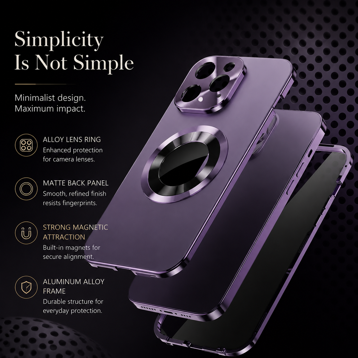 Premium iPhone Case MagSafe Compatible Double Sided Tempered Glass Privacy Screen Metal Frame Shockproof Full Body Camera Lens Protection Slim Design