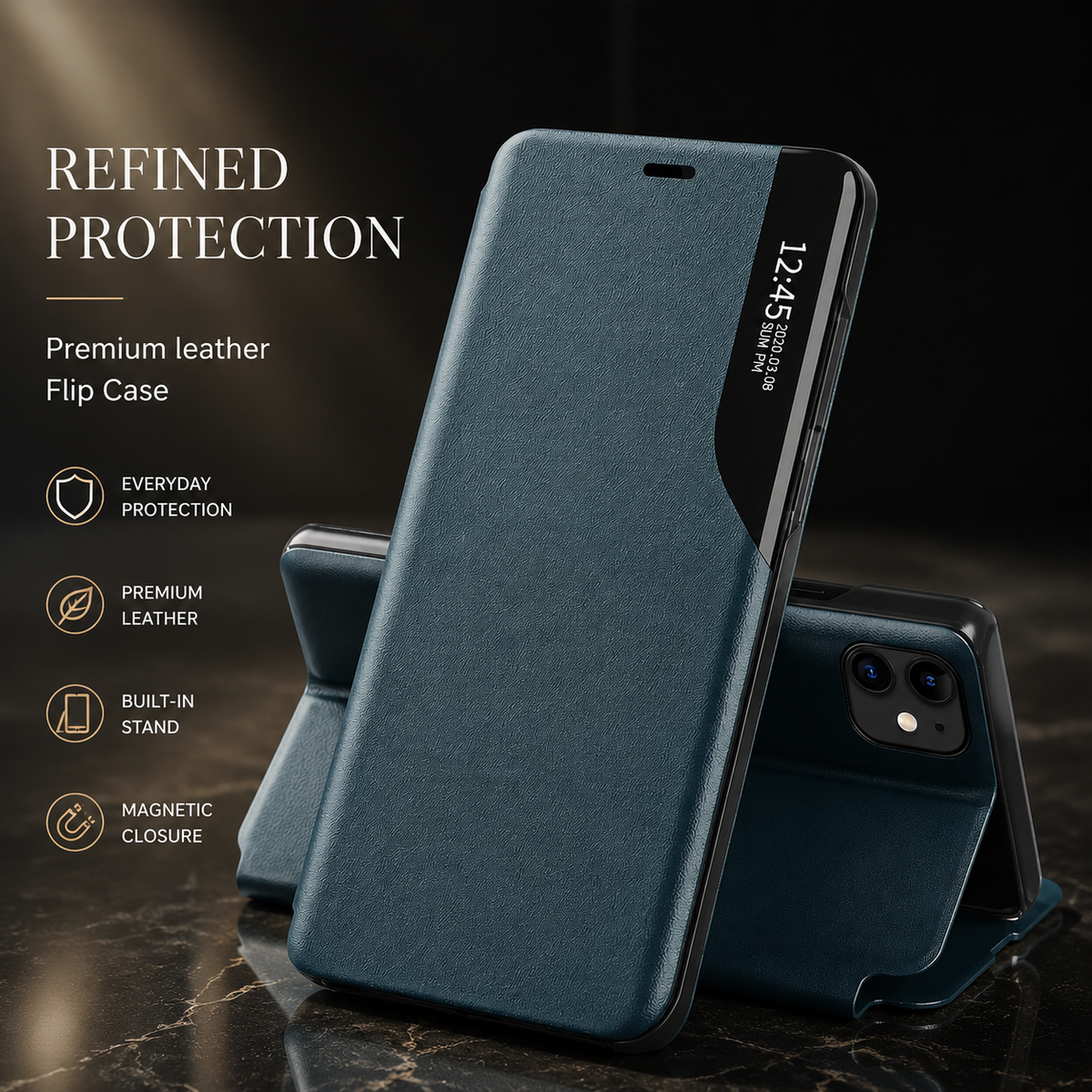 Premium iPhone Case MagSafe Compatible Flip Wallet Cover PU Leather Card Holder Kickstand Shockproof Full Protection Camera Lens Guard Slim Magnetic Design