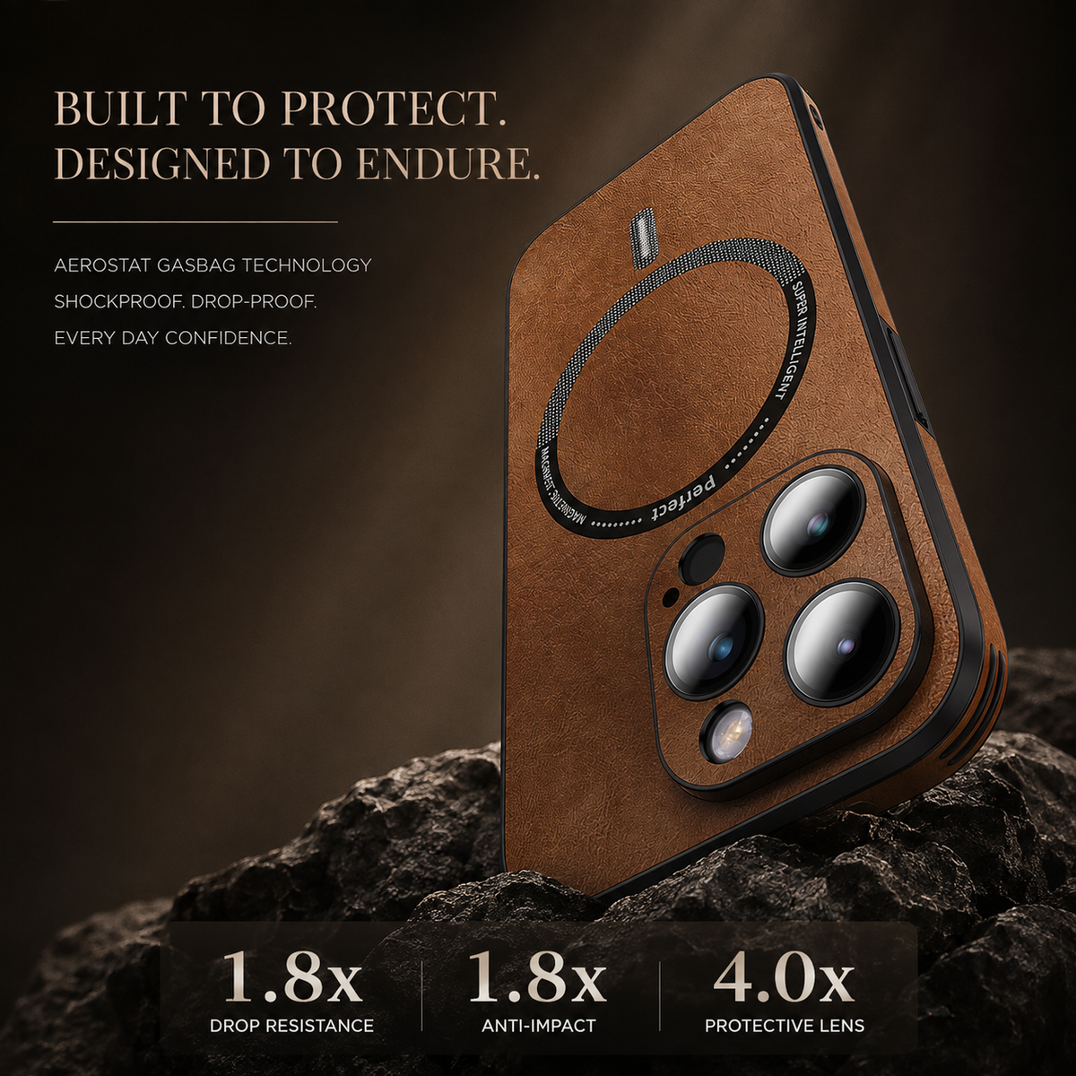 Premium iPhone Case MagSafe Compatible Genuine Leather Shockproof Protective Cover Camera Lens Protection Magnetic Slim Design Soft Touch Grip