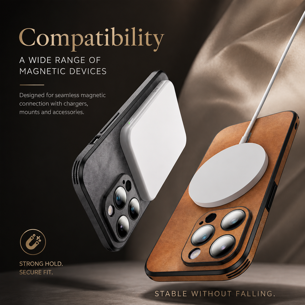 Premium iPhone Case MagSafe Compatible Genuine Leather Shockproof Protective Cover Camera Lens Protection Magnetic Slim Design Soft Touch Grip