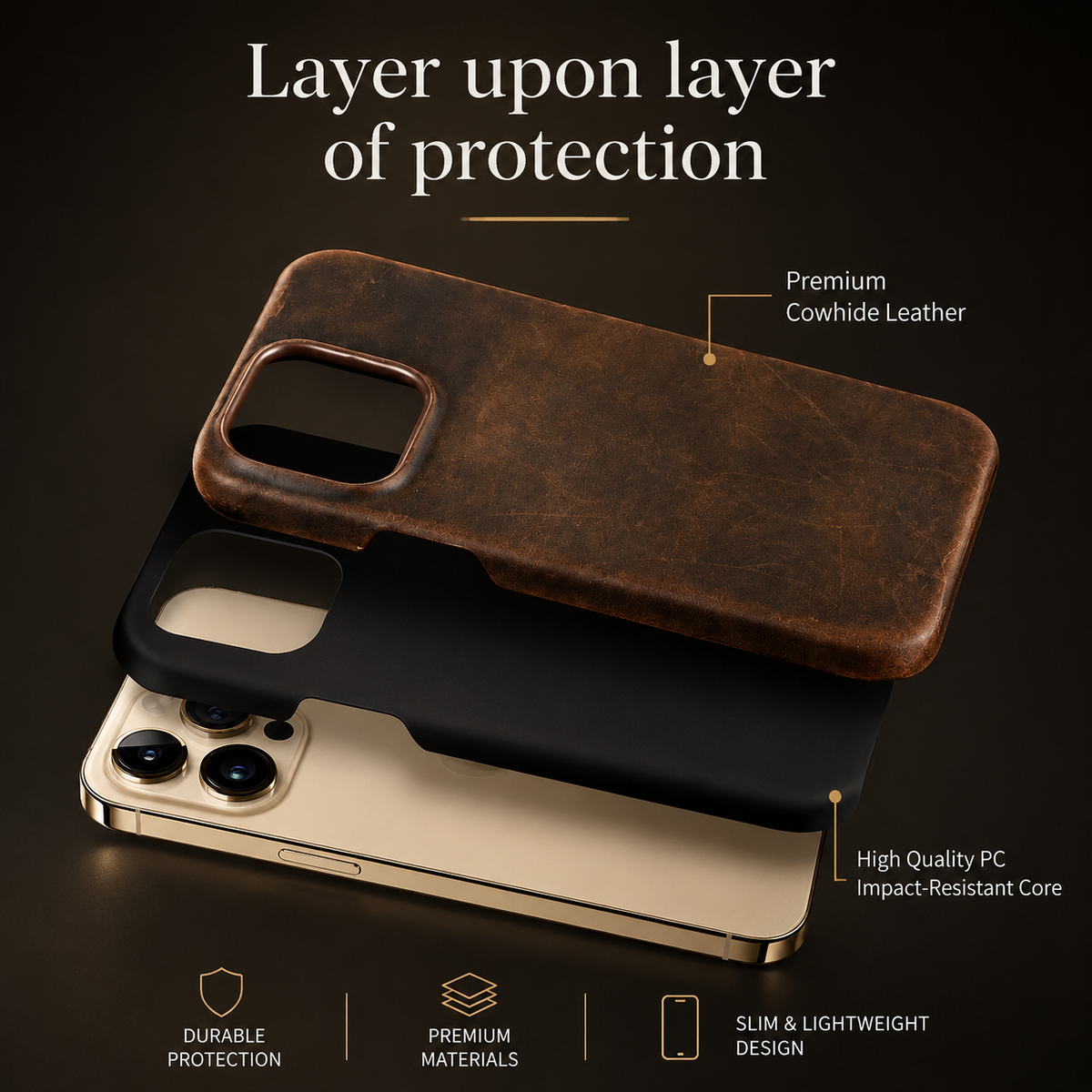 Premium iPhone Case MagSafe Compatible Genuine Leather Shockproof Protective Cover Strap Design Camera Lens Protection Slim Magnetic Carry Strap Design