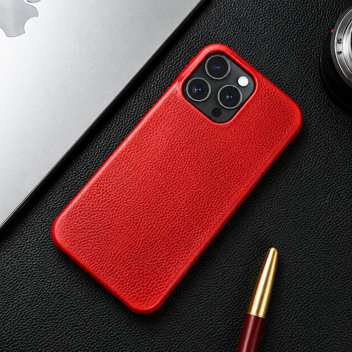 Premium iPhone Case MagSafe Compatible Genuine Leather Shockproof Protective Cover Strap Design Camera Lens Protection Slim Magnetic Carry Strap Design
