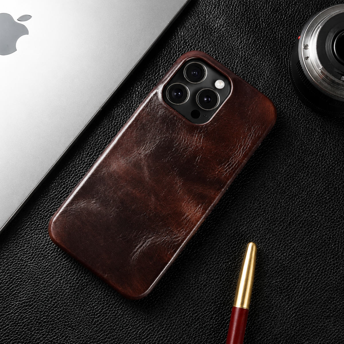 Premium iPhone Case MagSafe Compatible Genuine Leather Shockproof Protective Cover Strap Design Camera Lens Protection Slim Magnetic Carry Strap Design