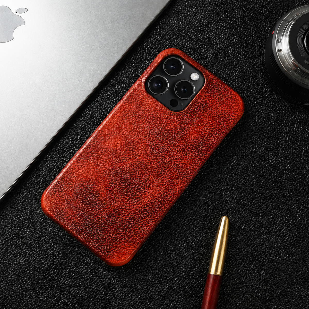 Premium iPhone Case MagSafe Compatible Genuine Leather Shockproof Protective Cover Strap Design Camera Lens Protection Slim Magnetic Carry Strap Design