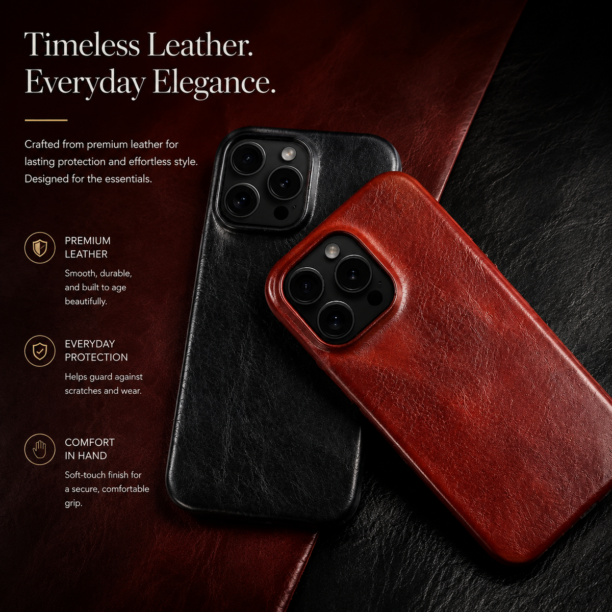 Premium iPhone Case MagSafe Compatible Genuine Leather Shockproof Protective Cover Strap Design Camera Lens Protection Slim Magnetic Carry Strap Design