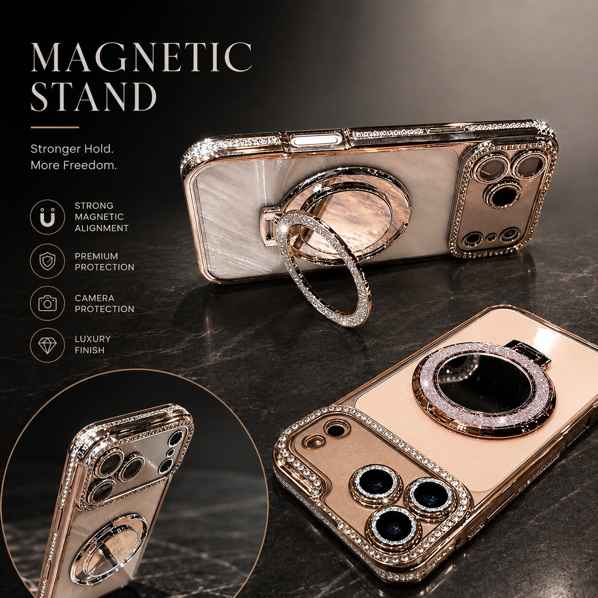 Premium iPhone Case MagSafe Compatible Glitter Clear Protective Cover Diamond Mirror Shockproof Anti Scratch Anti Fingerprint Slim Camera Protection Non Slip