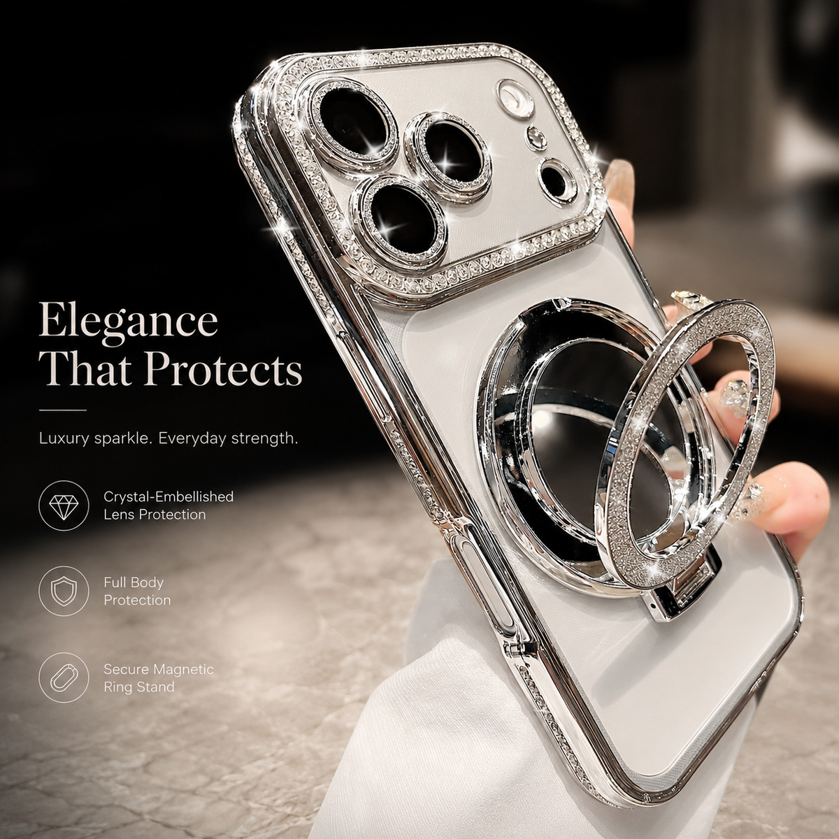 Premium iPhone Case MagSafe Compatible Glitter Clear Protective Cover Diamond Mirror Shockproof Anti Scratch Anti Fingerprint Slim Camera Protection Non Slip