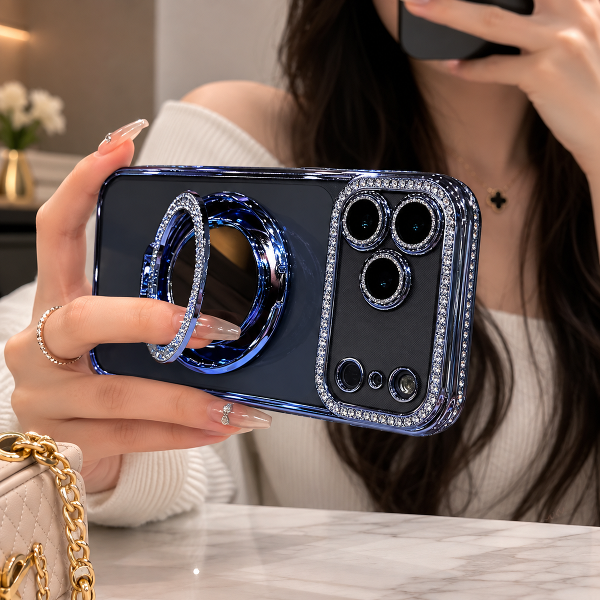 Premium iPhone Case MagSafe Compatible Glitter Clear Protective Cover Diamond Mirror Shockproof Anti Scratch Anti Fingerprint Slim Camera Protection Non Slip