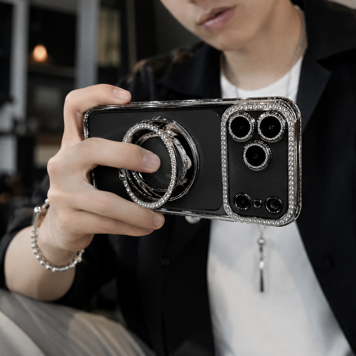 Premium iPhone Case MagSafe Compatible Glitter Clear Protective Cover Diamond Mirror Shockproof Anti Scratch Anti Fingerprint Slim Camera Protection Non Slip