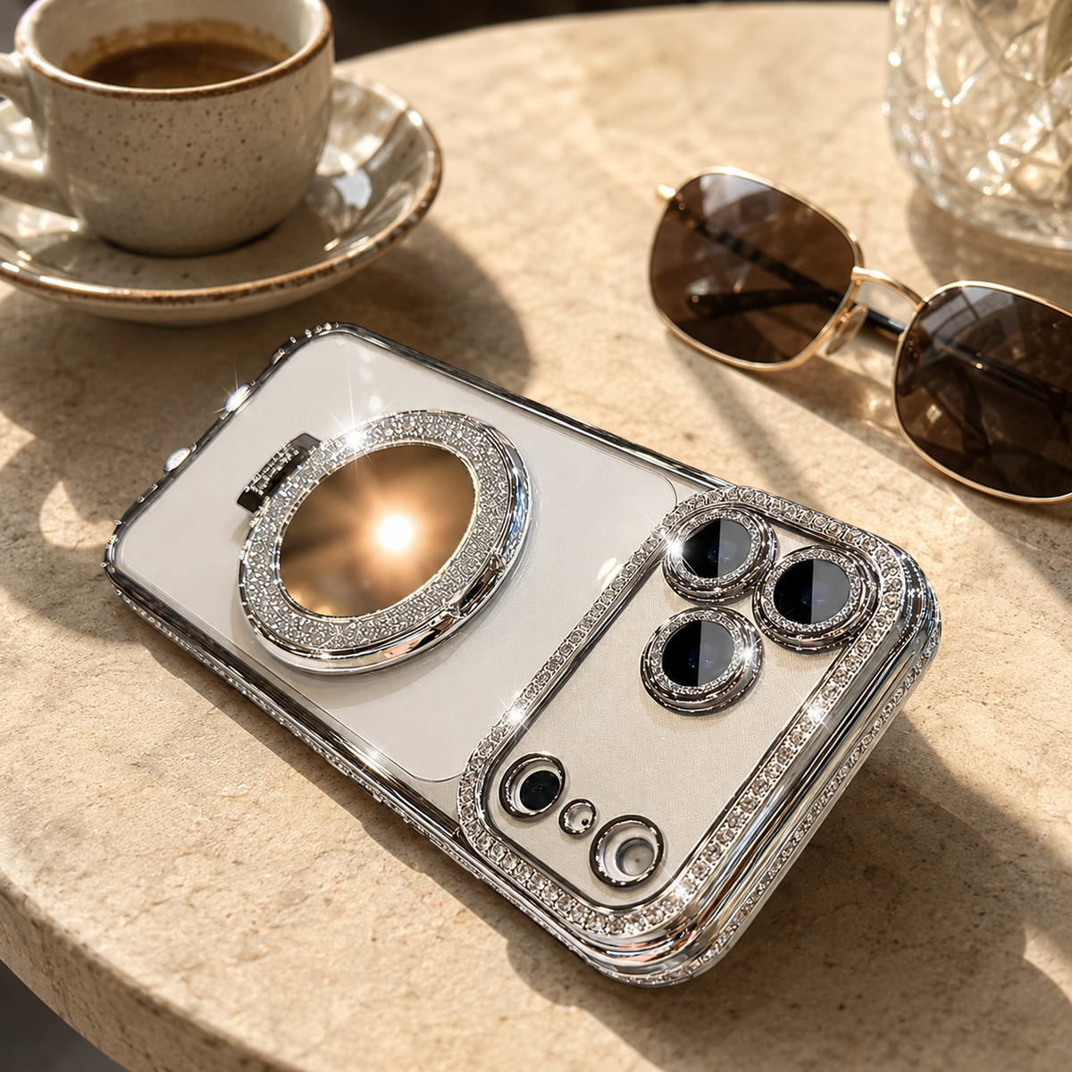 Premium iPhone Case MagSafe Compatible Glitter Clear Protective Cover Diamond Mirror Shockproof Anti Scratch Anti Fingerprint Slim Camera Protection Non Slip